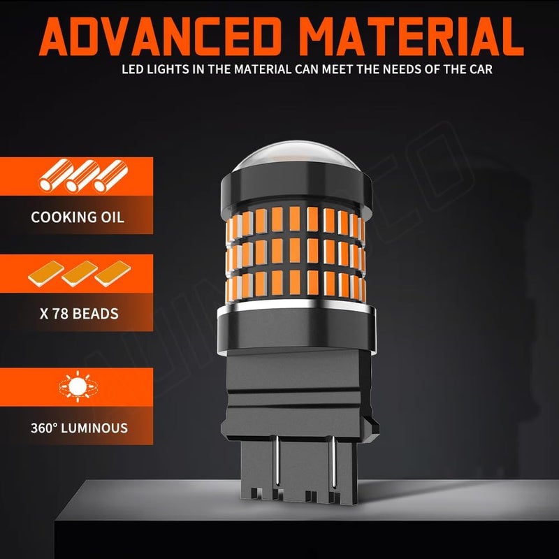 AUIMSOCO 7443 LED Turn Signal Bulbs for Chevy Silverado 3500(2019-2020-2021-2022)- Amber Yellow Super Bright 300% Brighter 4000LM, 7440 7441 7444 T20 W21W Replacement, Canbus-Ready, Pack of 2 - Image 4